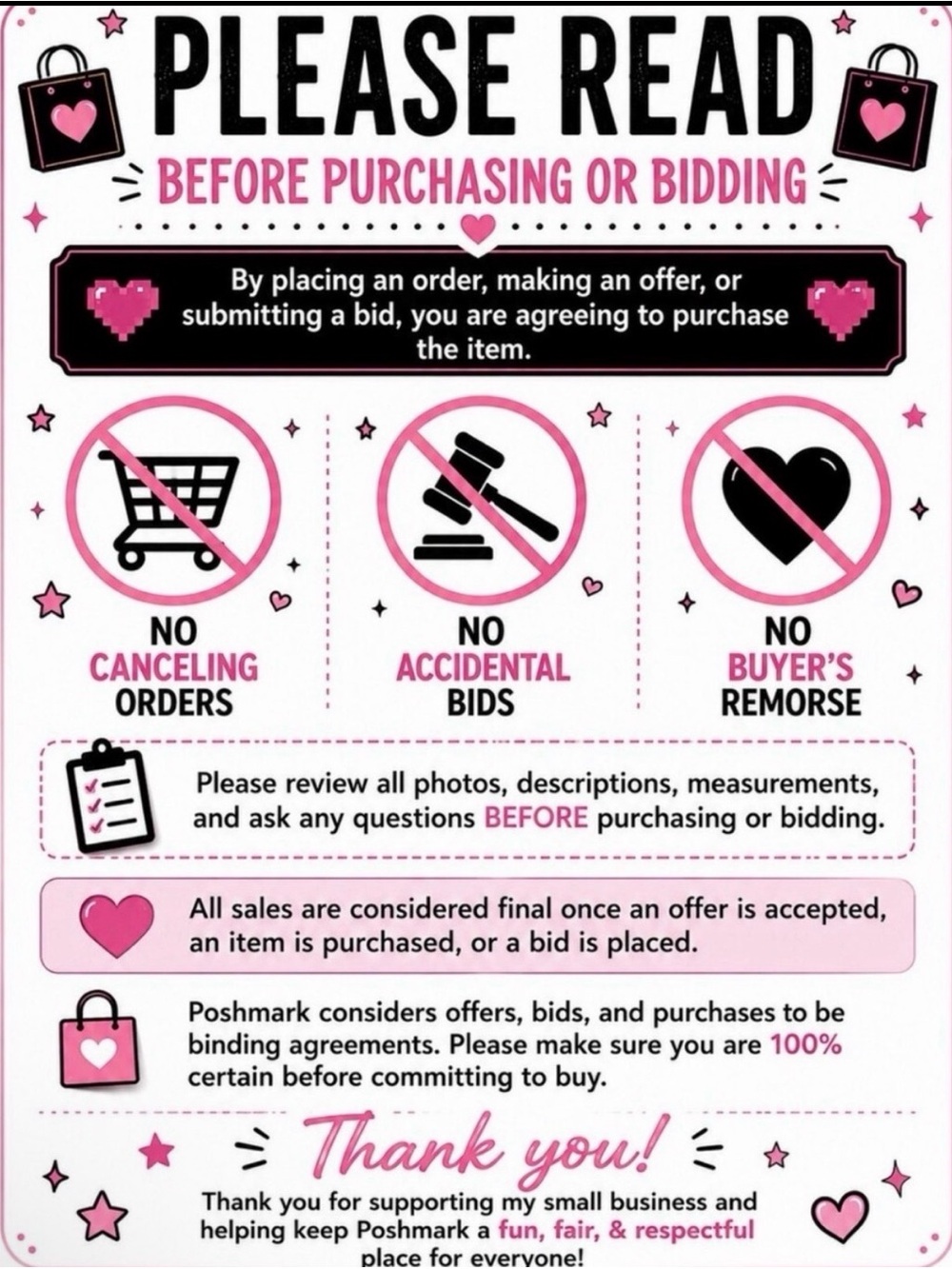 Pink No Canceling Orders Sign - Retail Notice